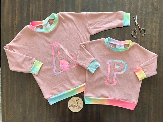 Girls Letter Sweater (See fabric options)